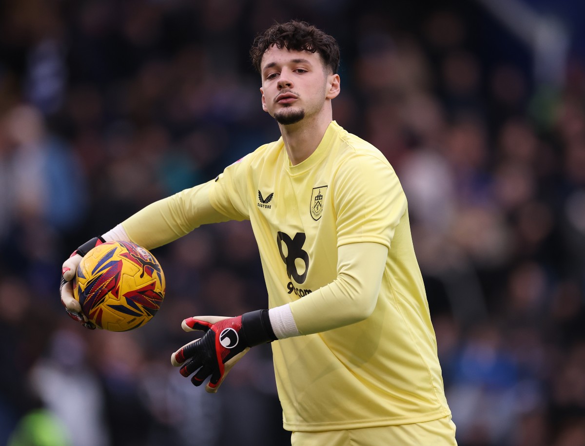 Burnley goalkeeper James Trafford in the move