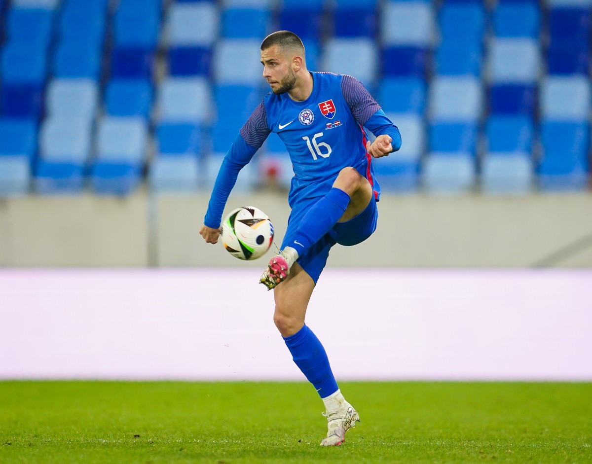 David Hancko in action for Slovakia