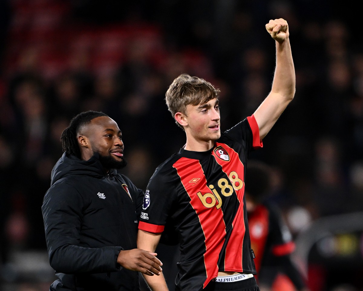 Dean Huijsen celebrates for Bournemouth