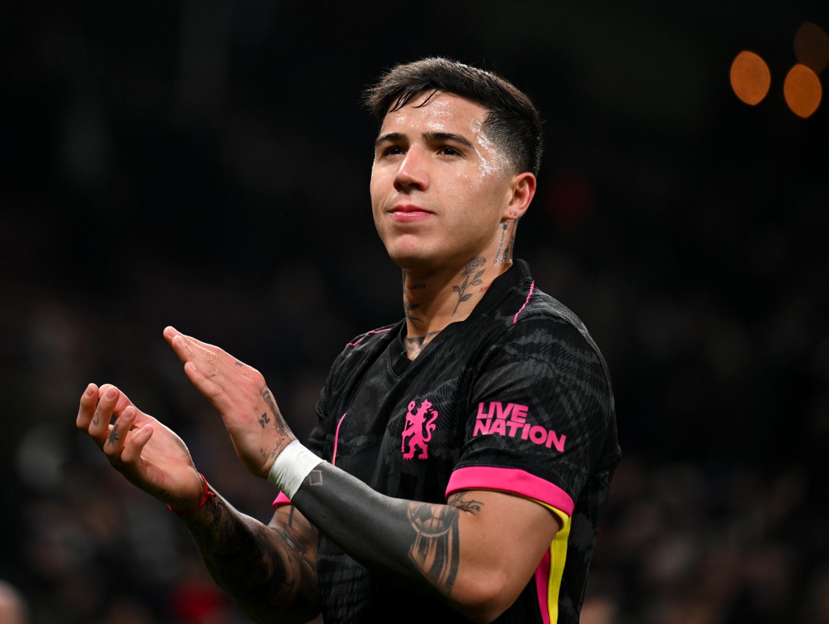 Enzo Fernandez applauds the Chelsea fans