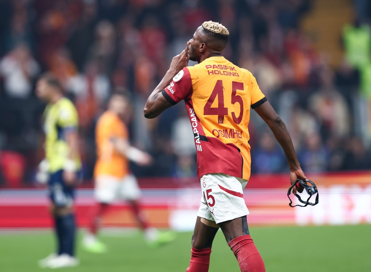 Galatasaray's Victor Osimhen shushes the Fenerbahce fans