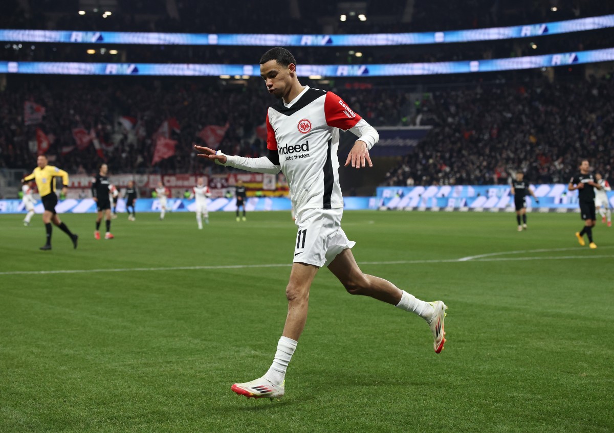 Hugo Ekitike celebrates scoring for Eintracht Frankfurt