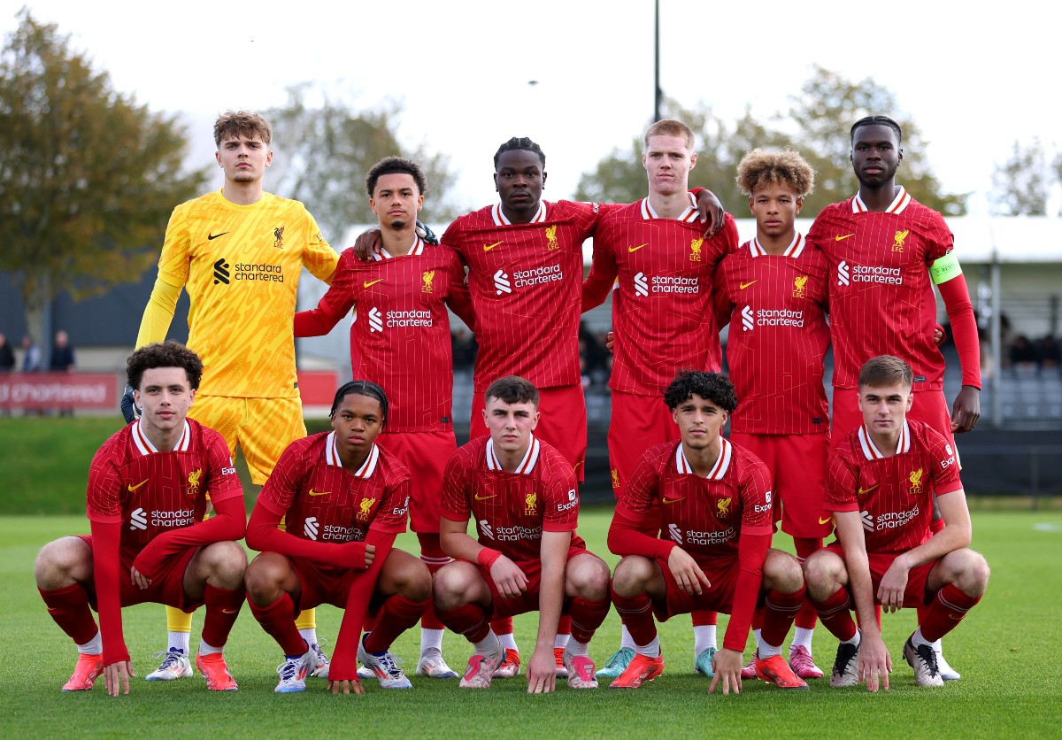 Liverpool's players lining up ahead of the UEFA Youth League game vs Bologna