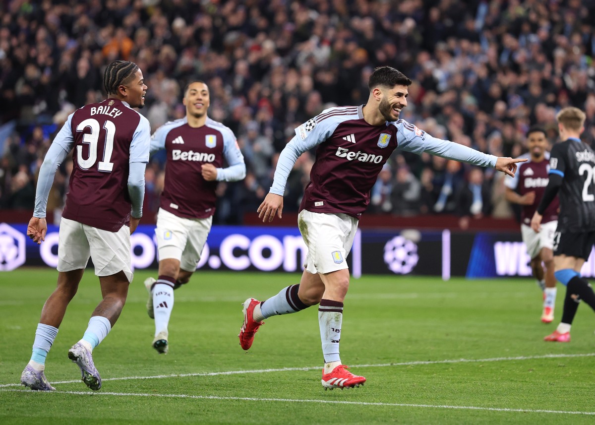 Marco Asensio celebrates the score for Aston Villa vs Club Brugge