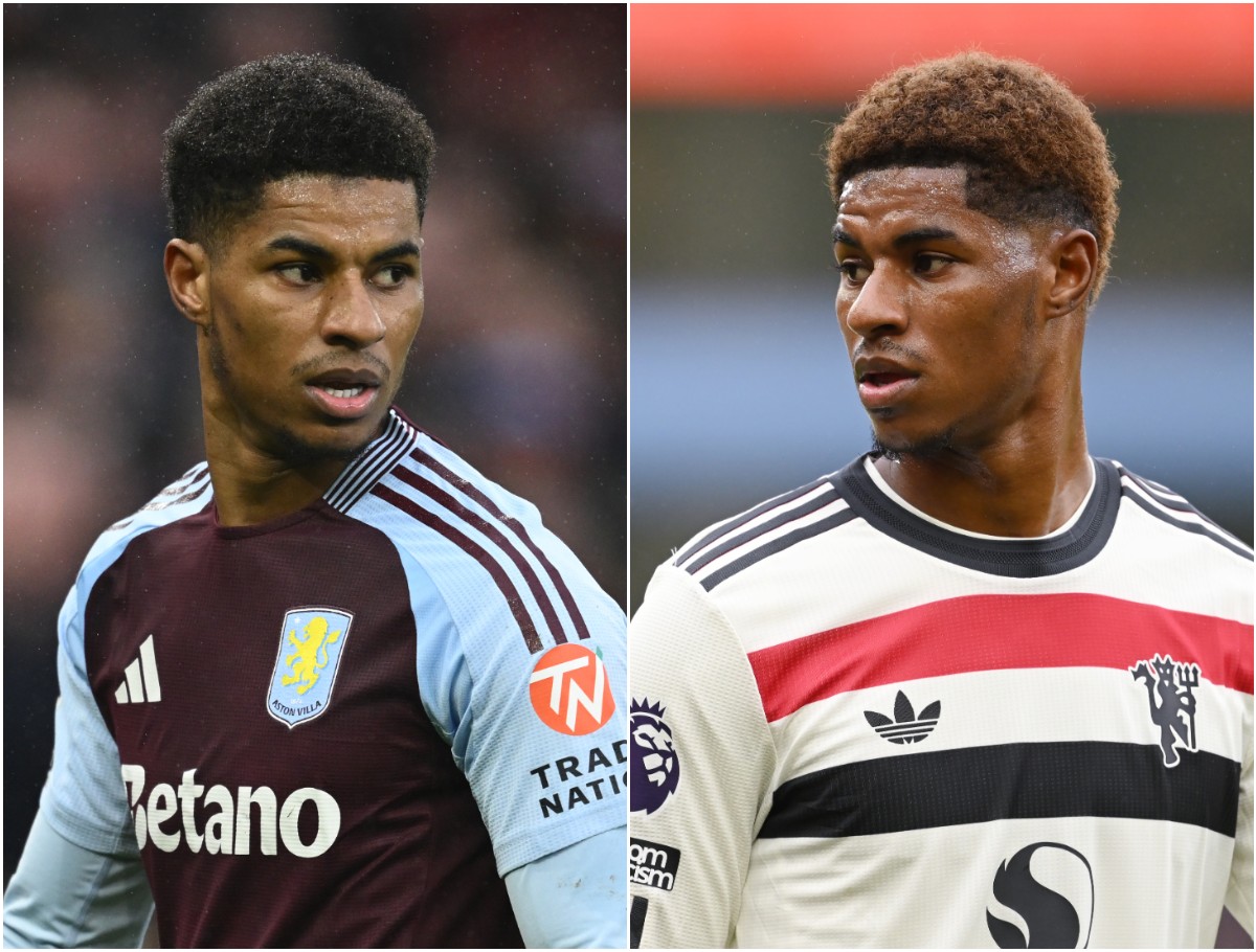 Marcus Rashford in action for Aston Villa and for Man Utd earlier this season