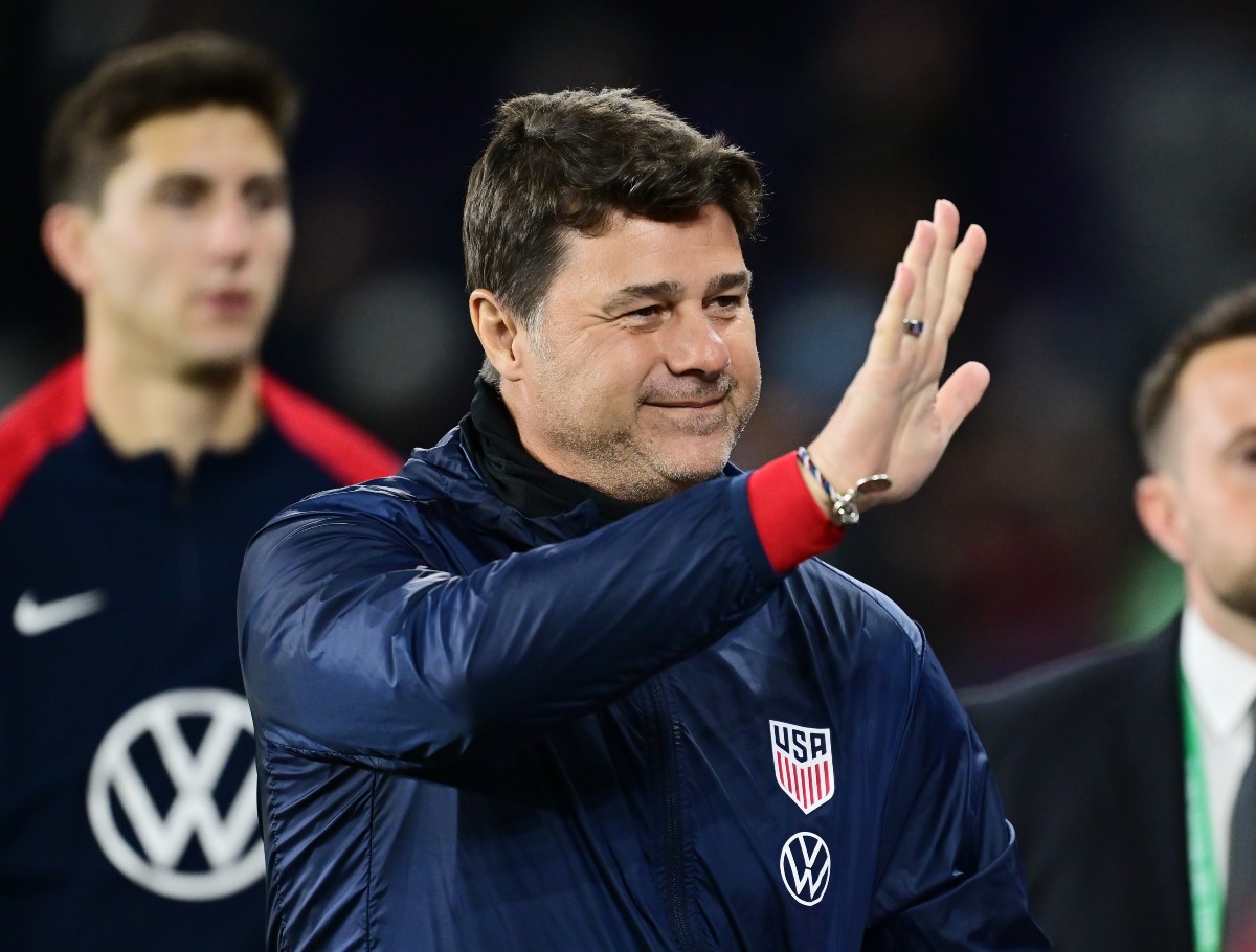 Mauricio Pochettino waves to the fans after USA vs Costa Rica