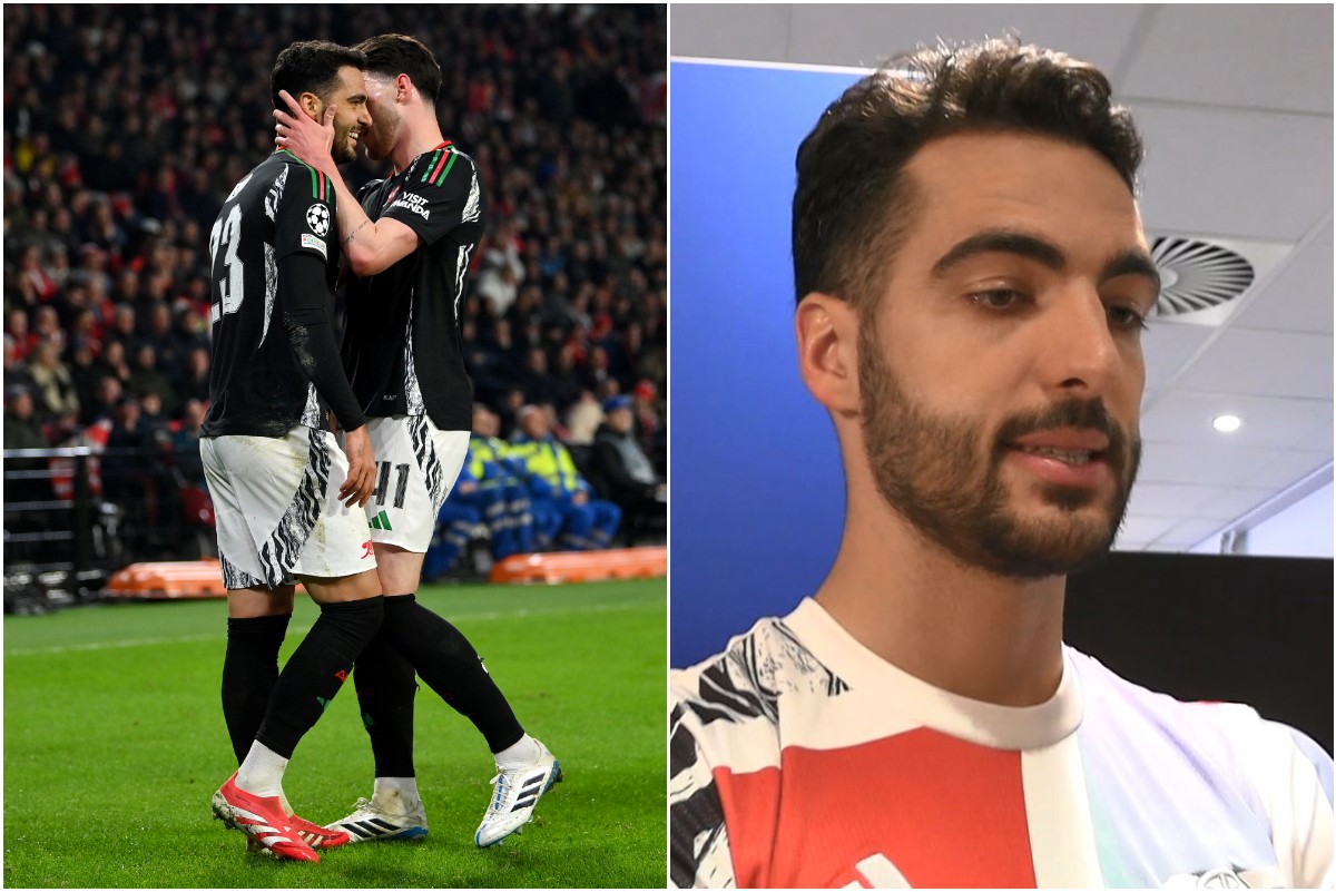 Mikel Merino during and after Arsenal's win at PSV