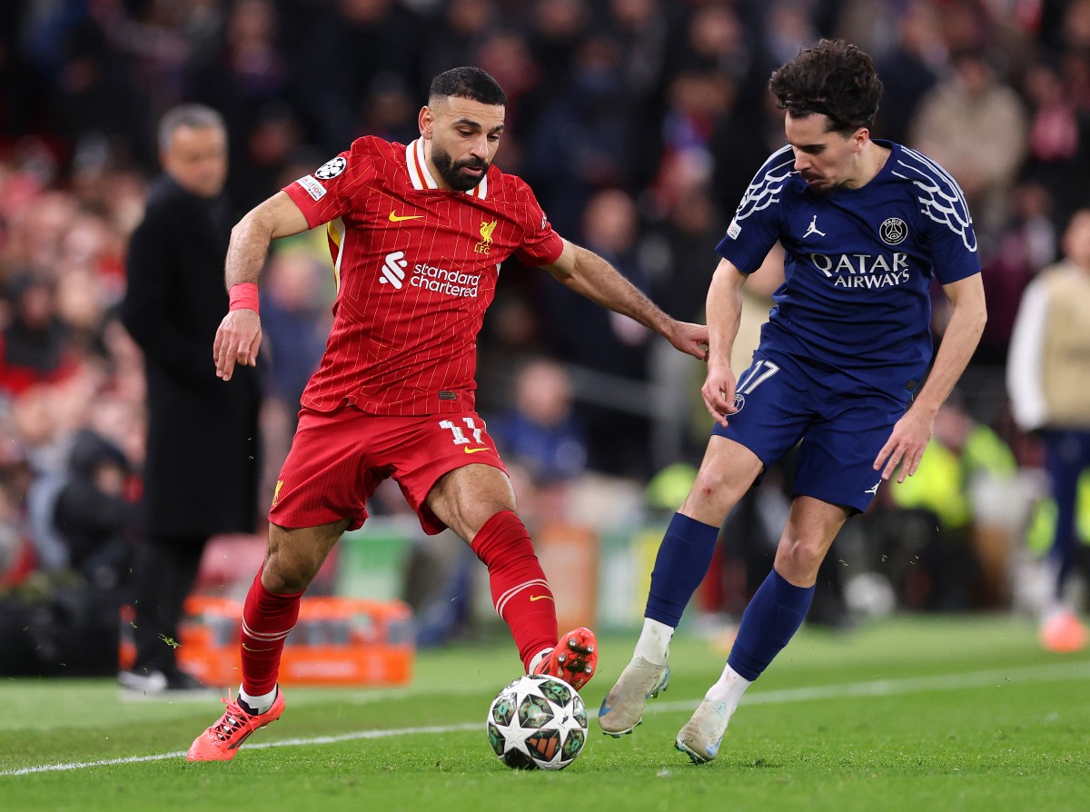 Mohamed Salah in action for Liverpool vs PSG