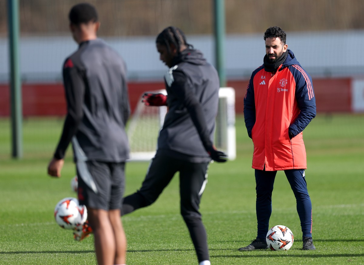 Ruben Amorim looks at Manchester United training session