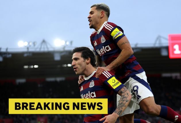 Sandro Tonali and Bruno Guimaraes celebrate for Newcastle