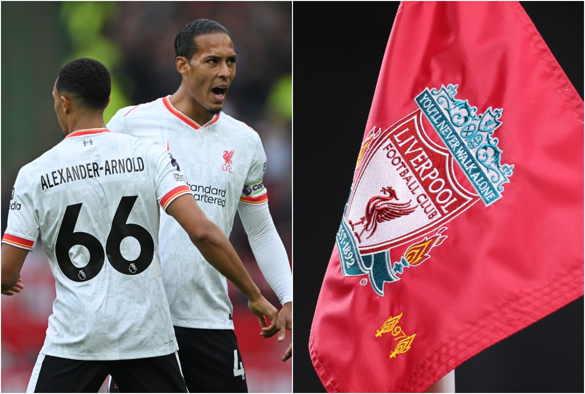 Trent Alexander-Arnold, Virgil van Dijk a Liverpool FC corner flag