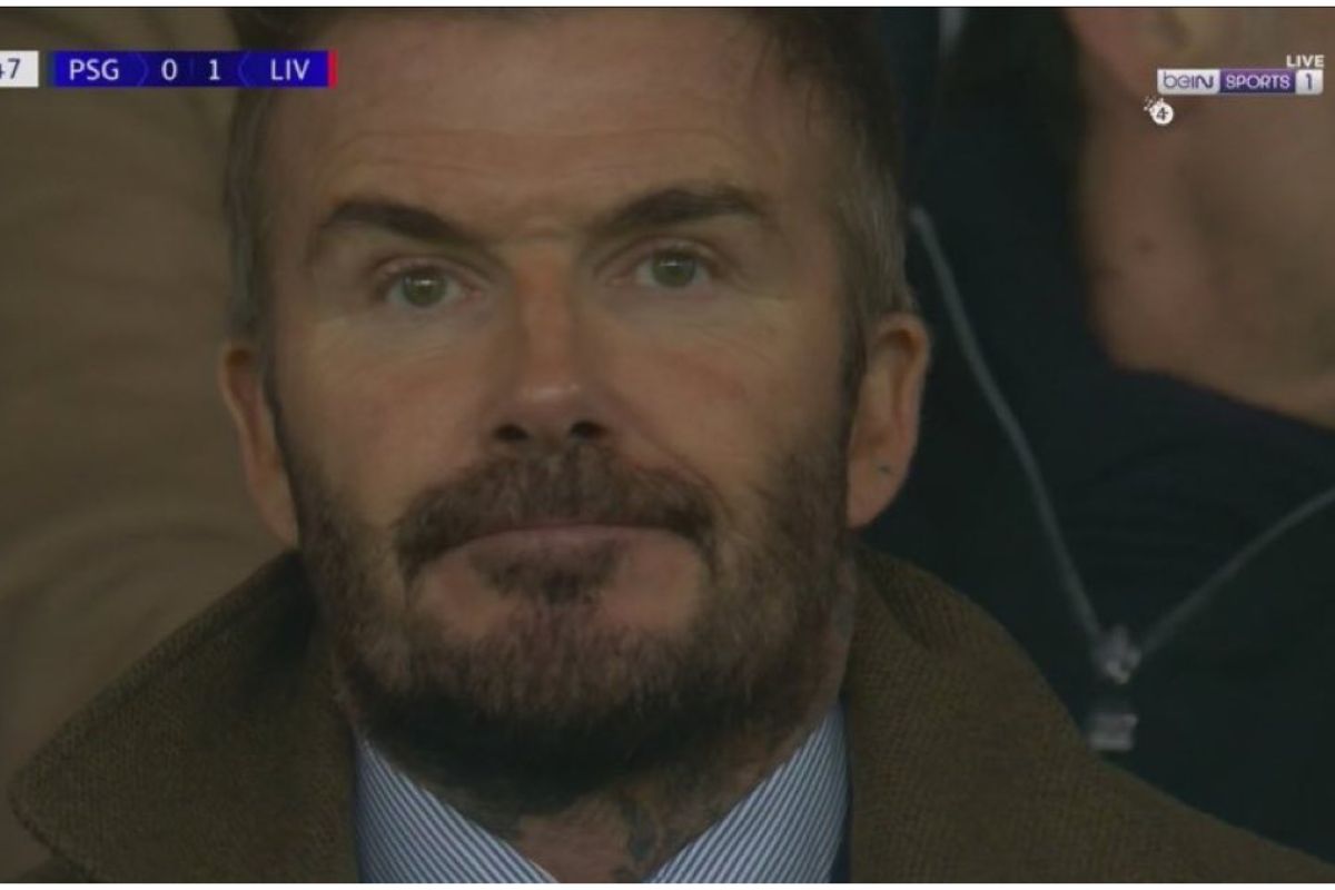 David Beckham looked sour in the stands at the Parc des Princes