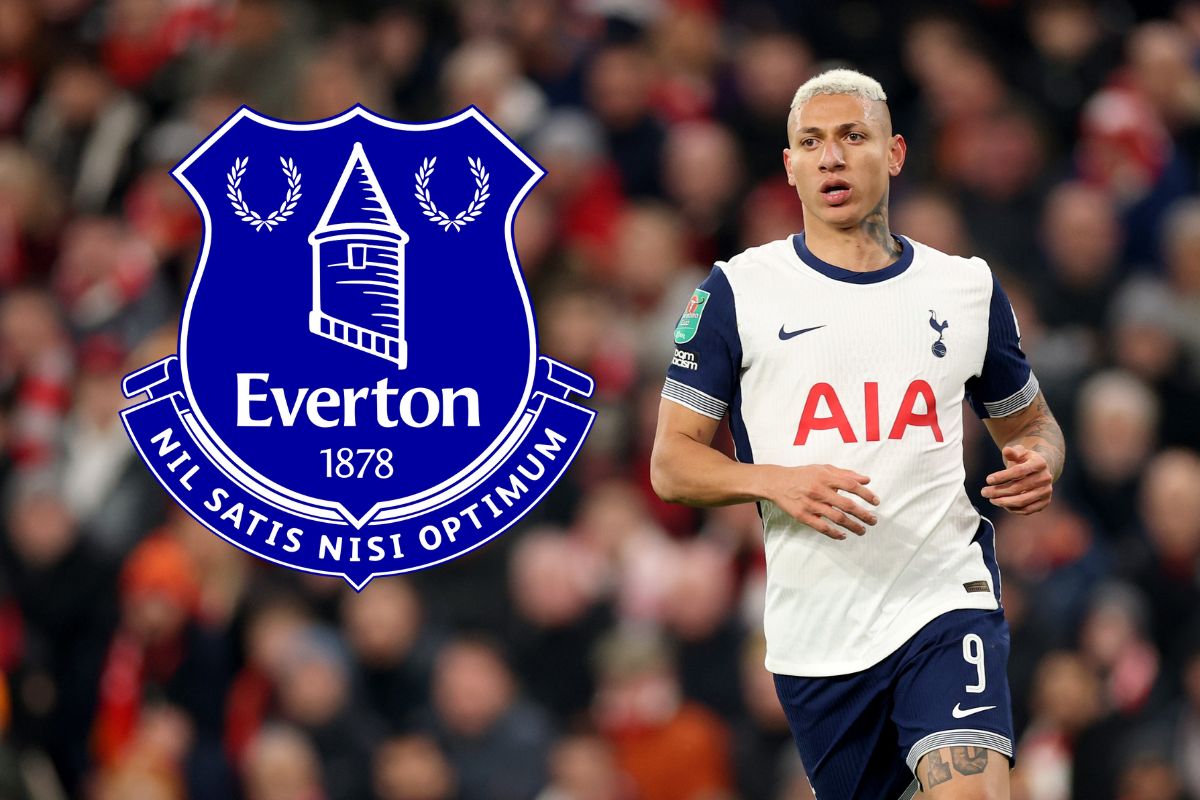 Richarlison looks on - with the Everton badge attached