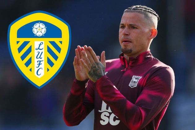 Kalvin Phillips claps the fans - with the Leeds United badge attached