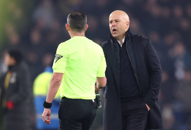 Liverpool manager Arne Slot in heated exchange with Michael Oliver