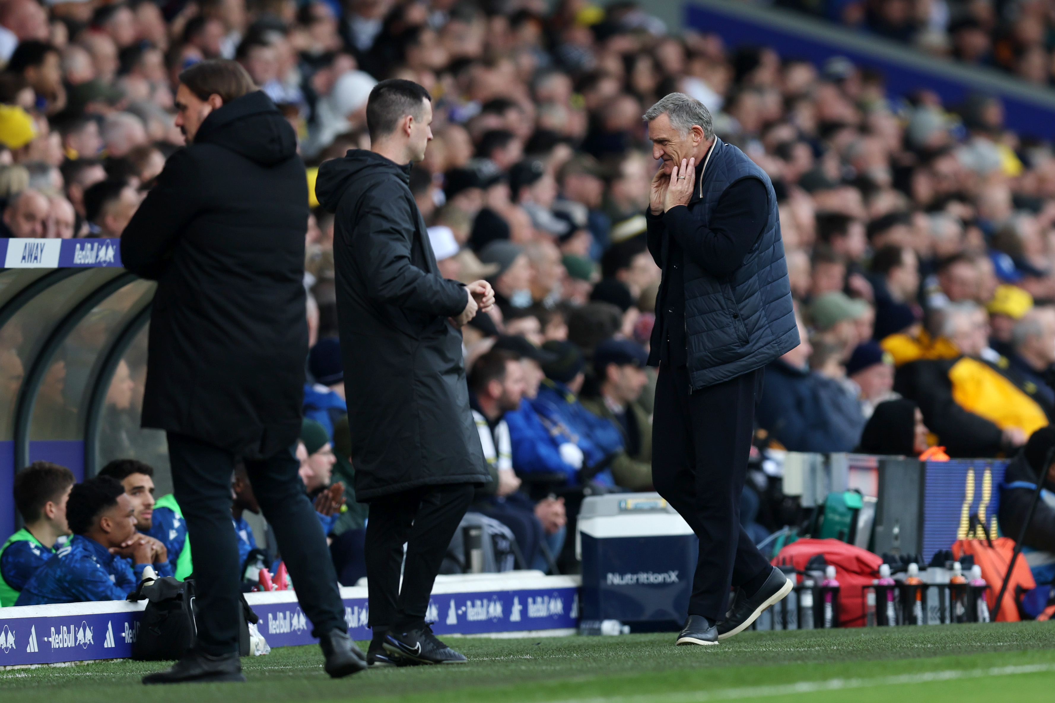 Tony Mowbray, Manager of West Bromwich Albion, reacts during the match against Leeds United