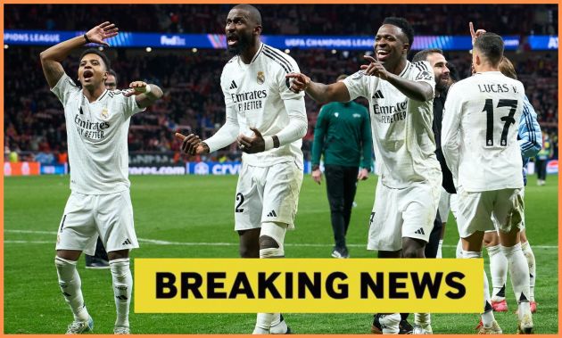 Rodrygo Goes, Antonio Rudiger and Vinicius Junior celebrate Real Madrid's win over Atletico Madrid