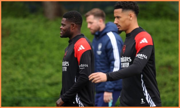 Thomas Partey and William Saliba in Arsenal training