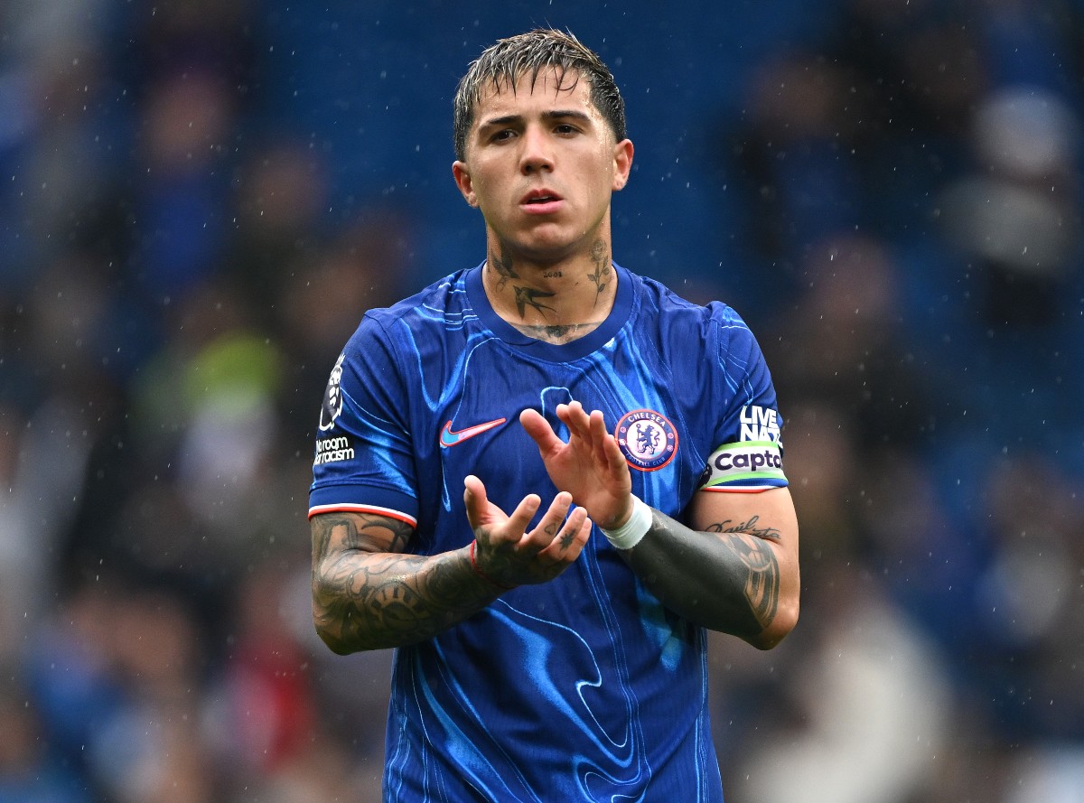 Enzo Fernandez applauds the Chelsea fans