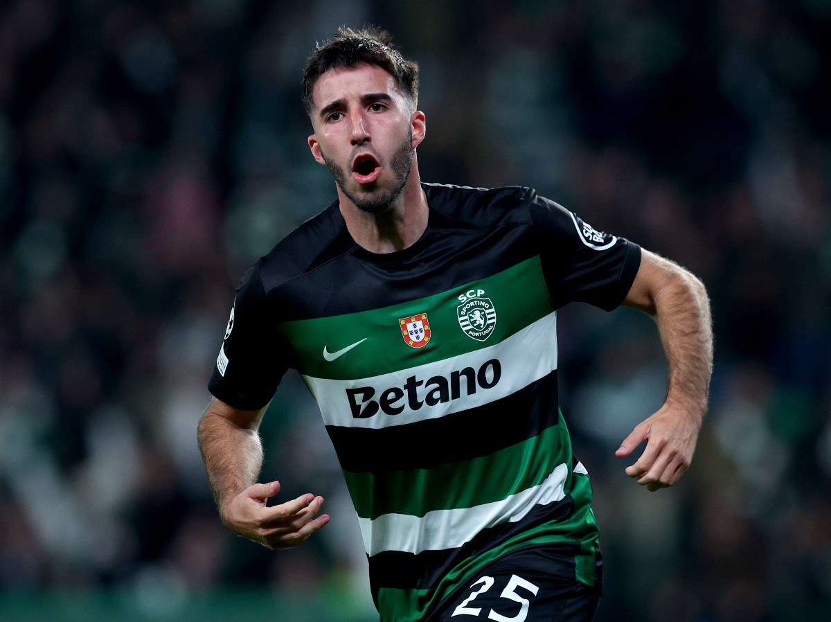 Goncalo Inacio celebrates a goal for Sporting Lisbon