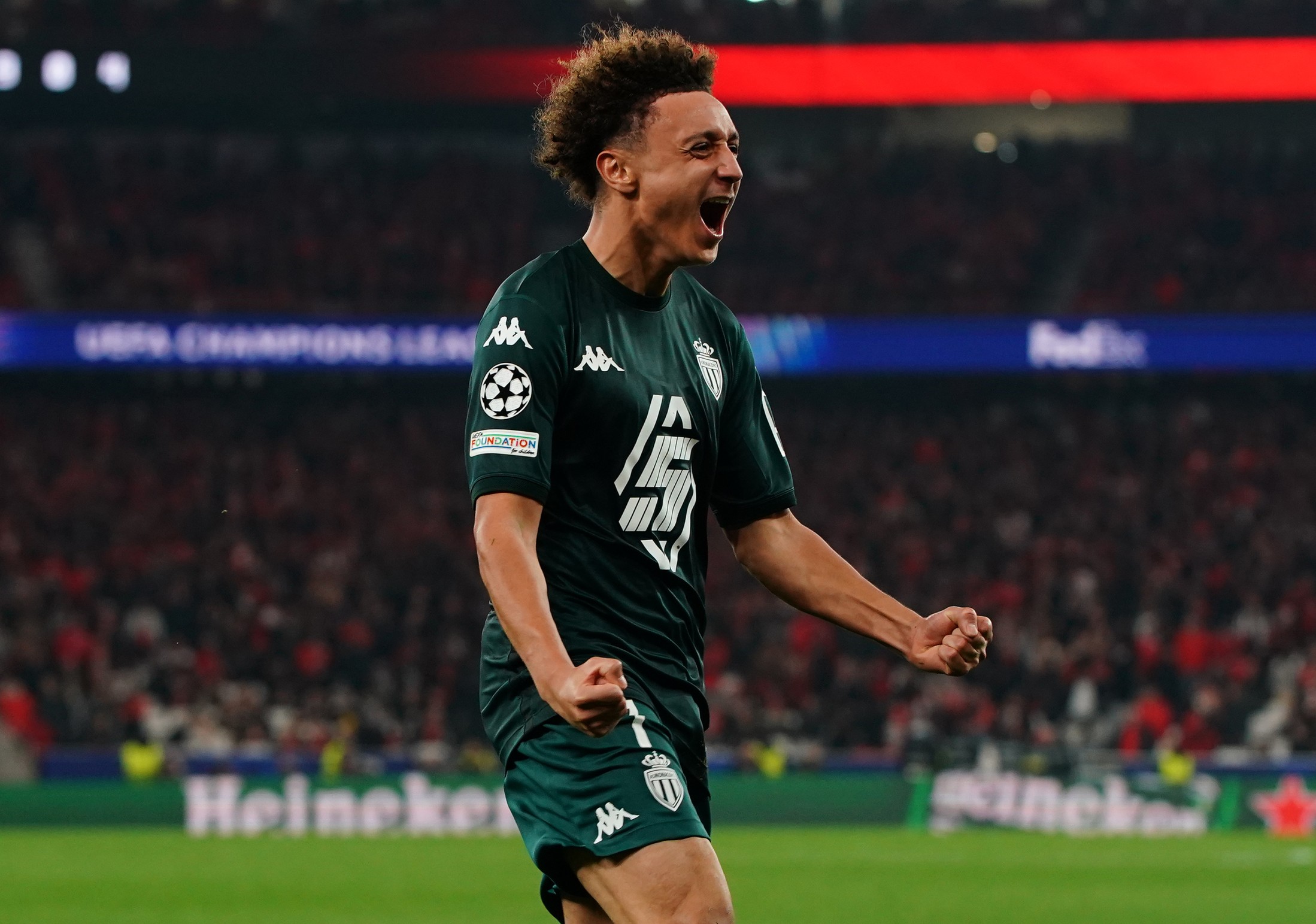 Eliesse Ben Seghir of AS Monaco celebrates after scoring a goal