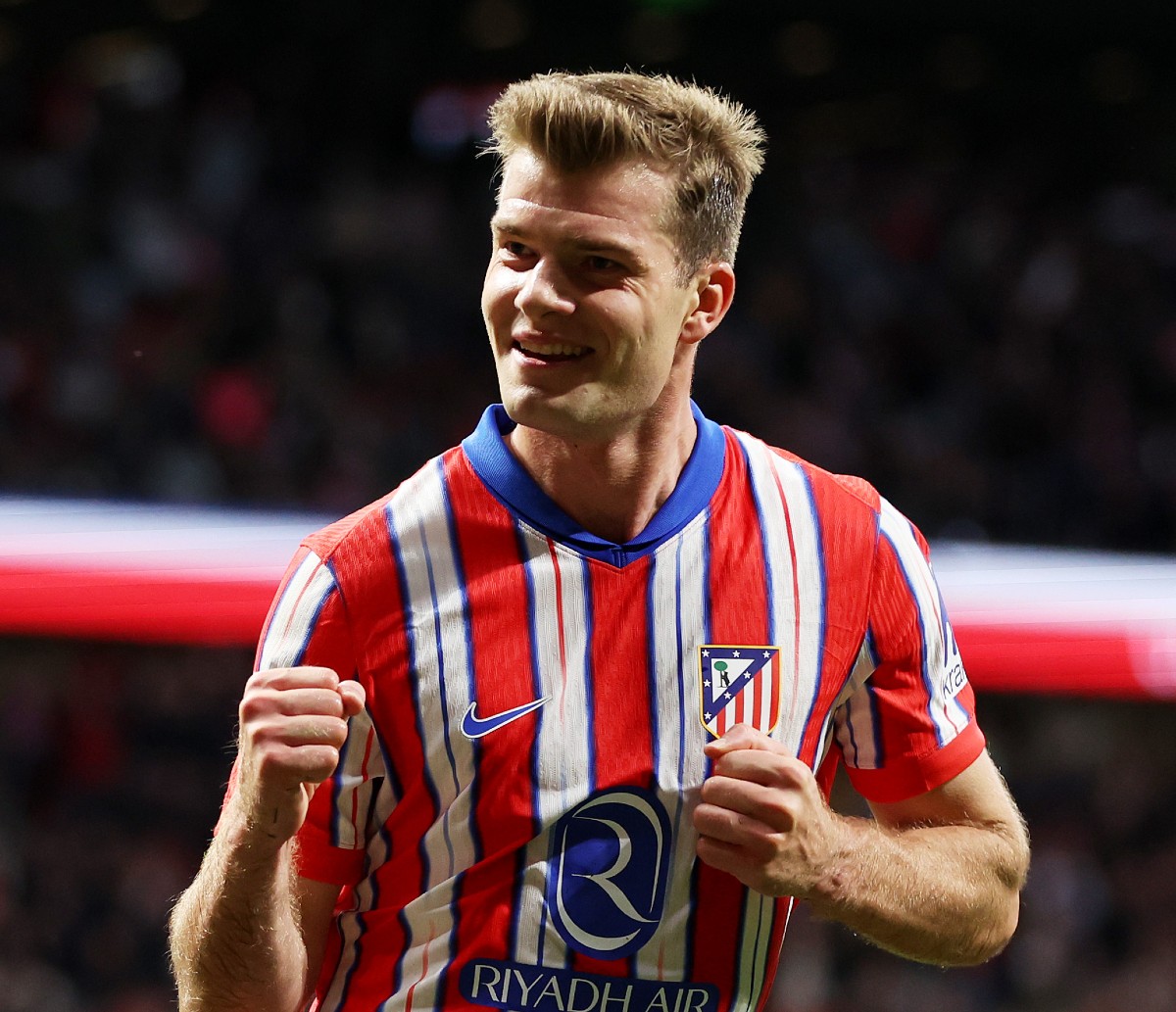 Alexander Sorloth celebrates a goal for Atletico Madrid