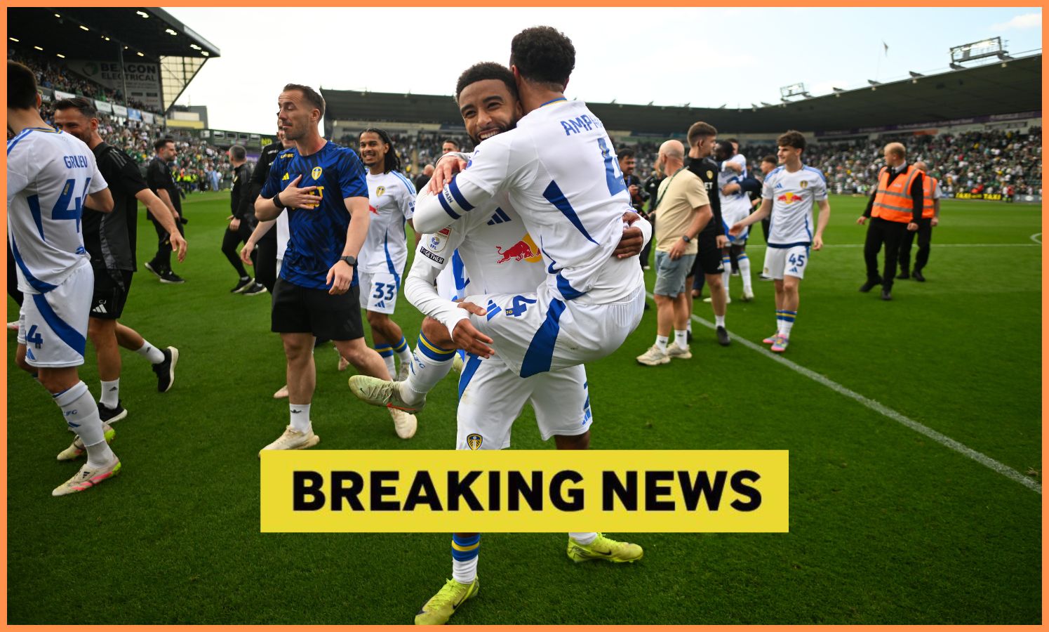 Ethan Ampadu celebrates Leeds winning the Championship