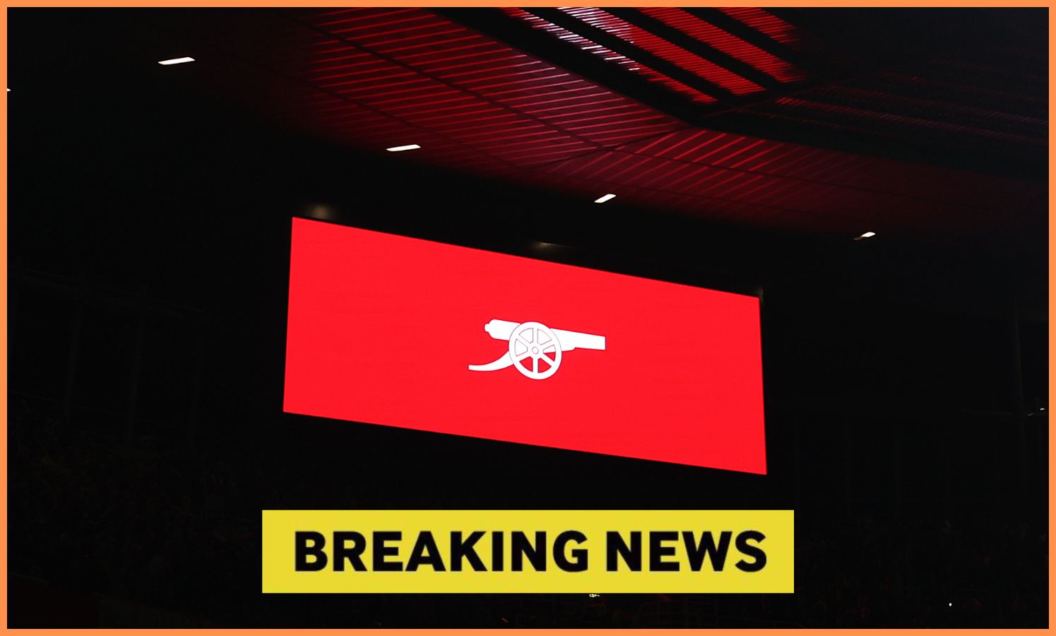 Arsenal FC logo and yellow 'breaking news' banner