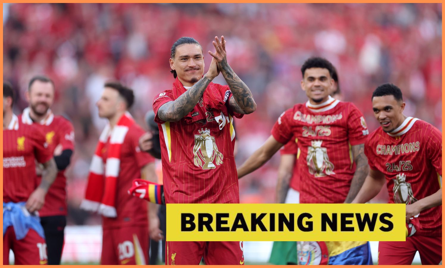 Darwin Nunez celebrates Liverpool's title victory