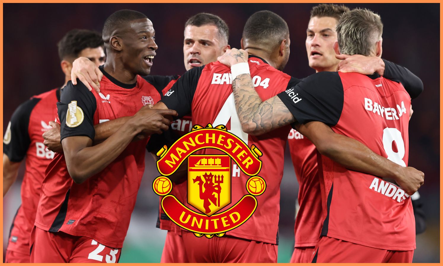 Jonathan Tah celebrates Bayer Leverkusen with teammates