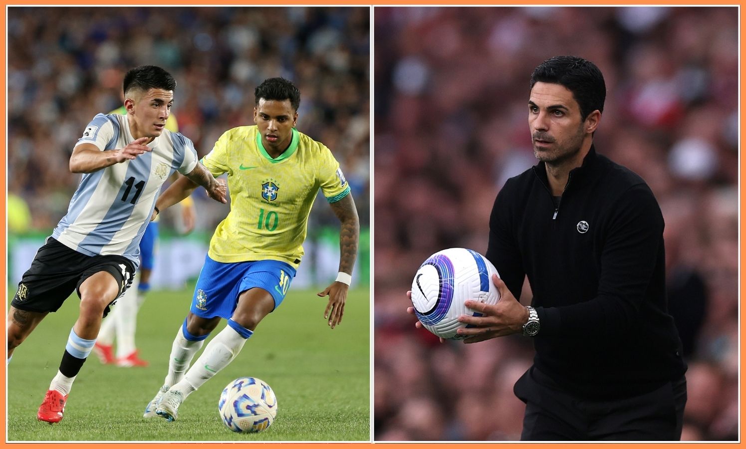 Rodrygo Goes and Mikel Arteta