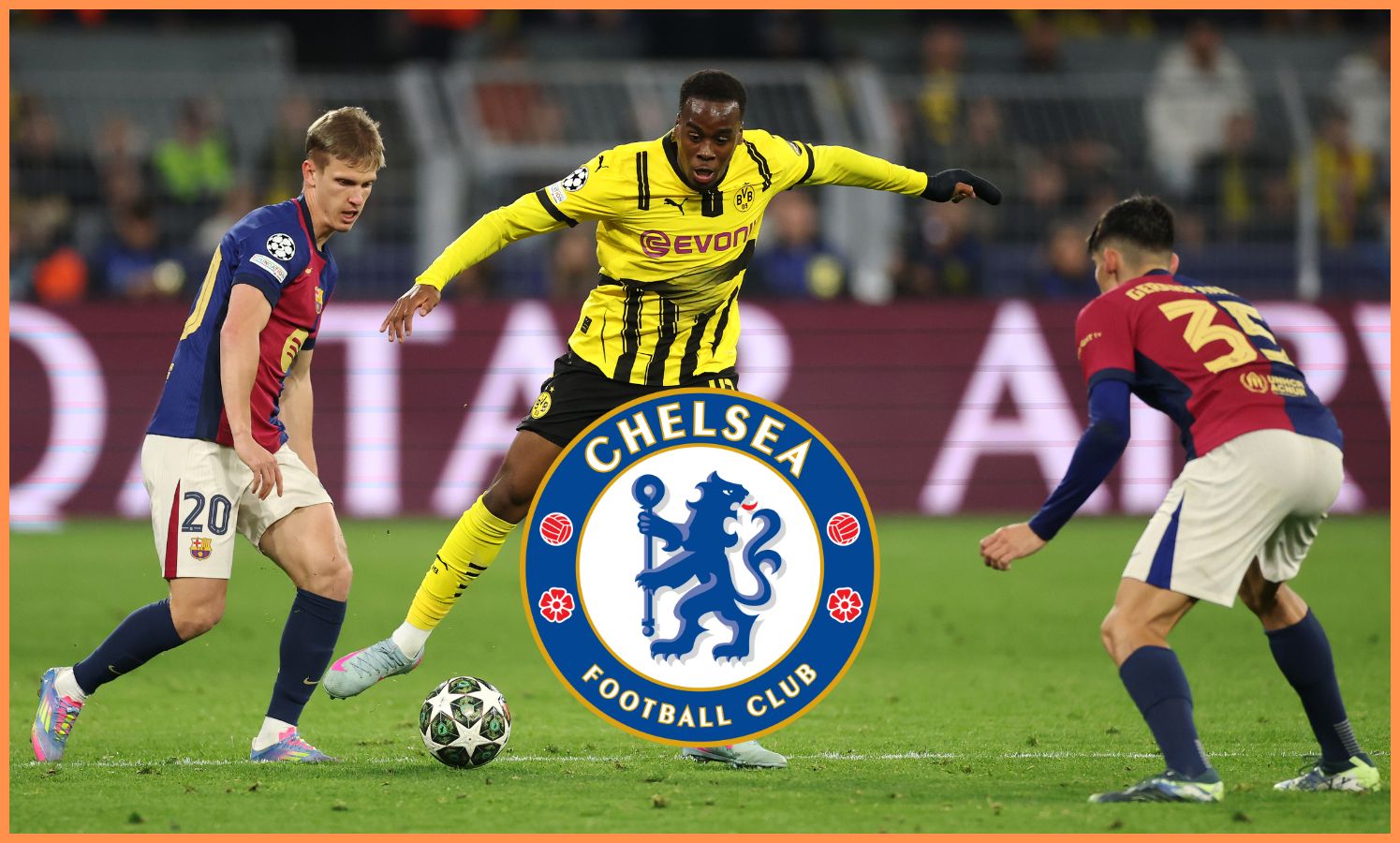Jamie Gittens for Borussia Dortmund against Barcelona
