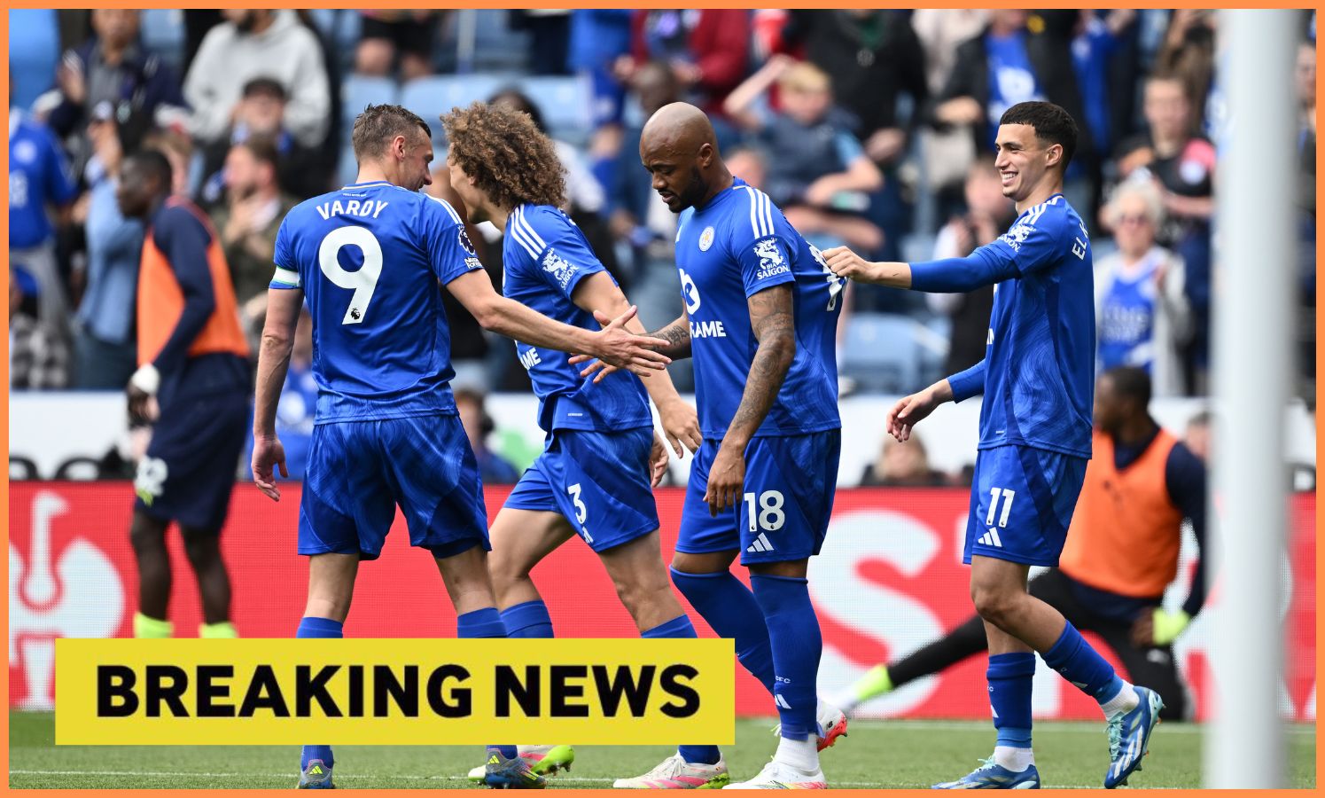 Bilal El Khannouslar Lester City celebrates with teammates