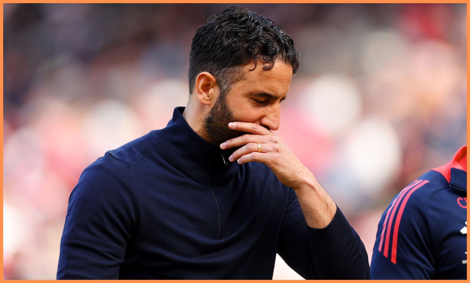 Ruben Amorim reacts during Man United's defeat to West Ham at Old Trafford