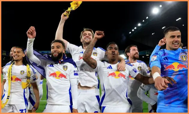 Leeds United players celebrating
