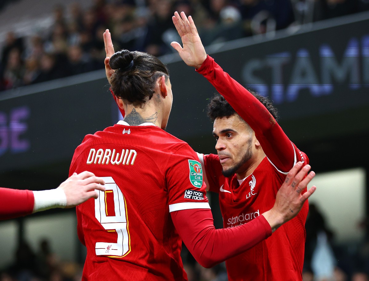 Darwin Nunez and Luis Diaz celebrate Liverpool