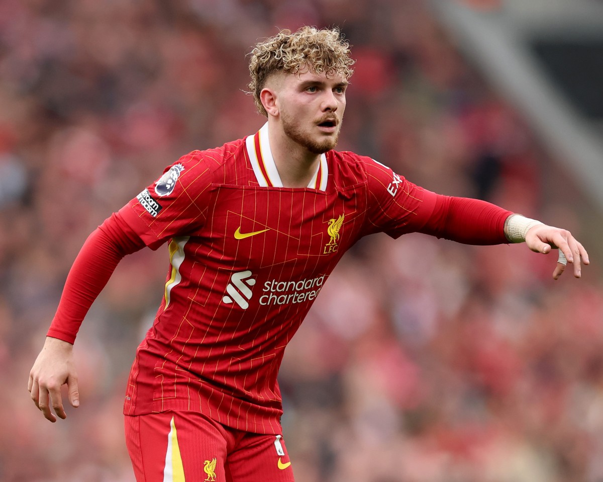 Harvey Elliott in the action for Liverpool