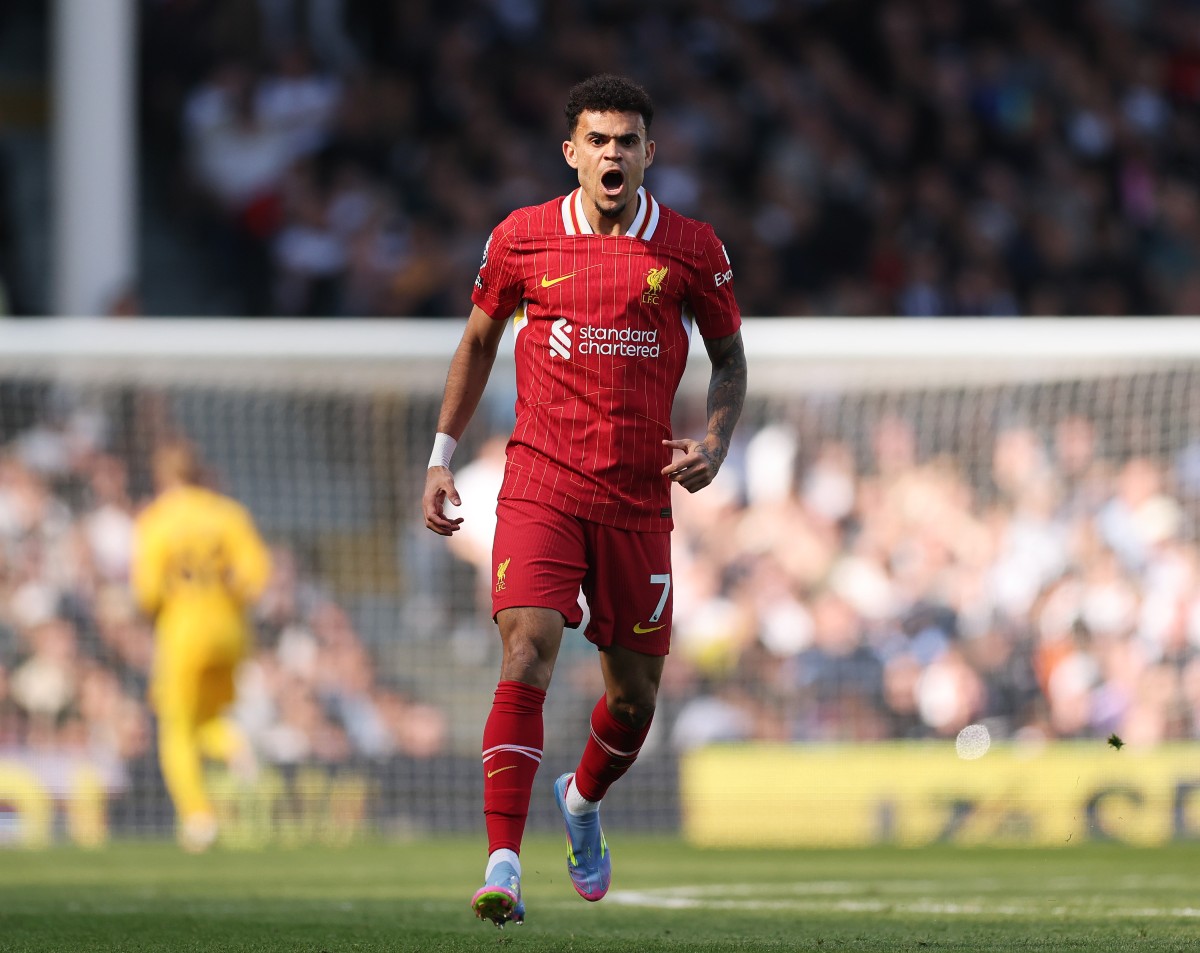 Luis Diaz celebrates a goal for Liverpool