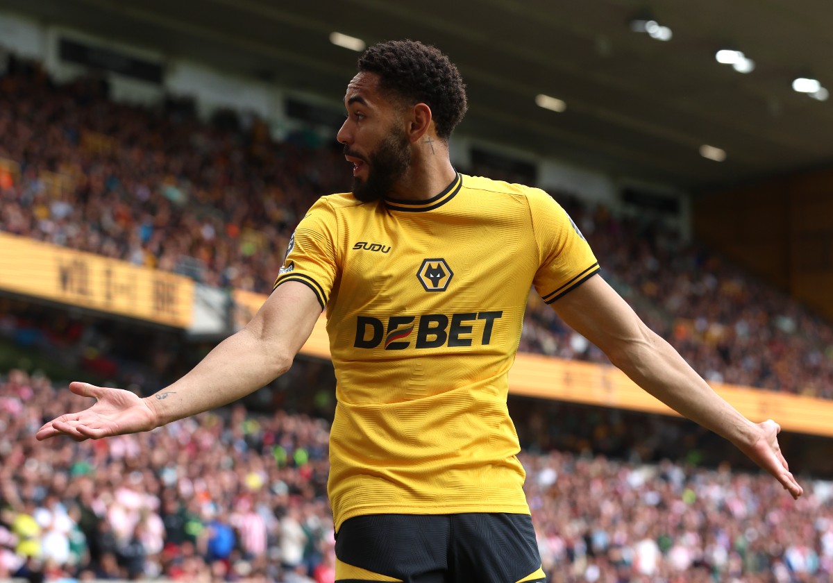 Matheus Cunha vs Brentford reacts during wolves