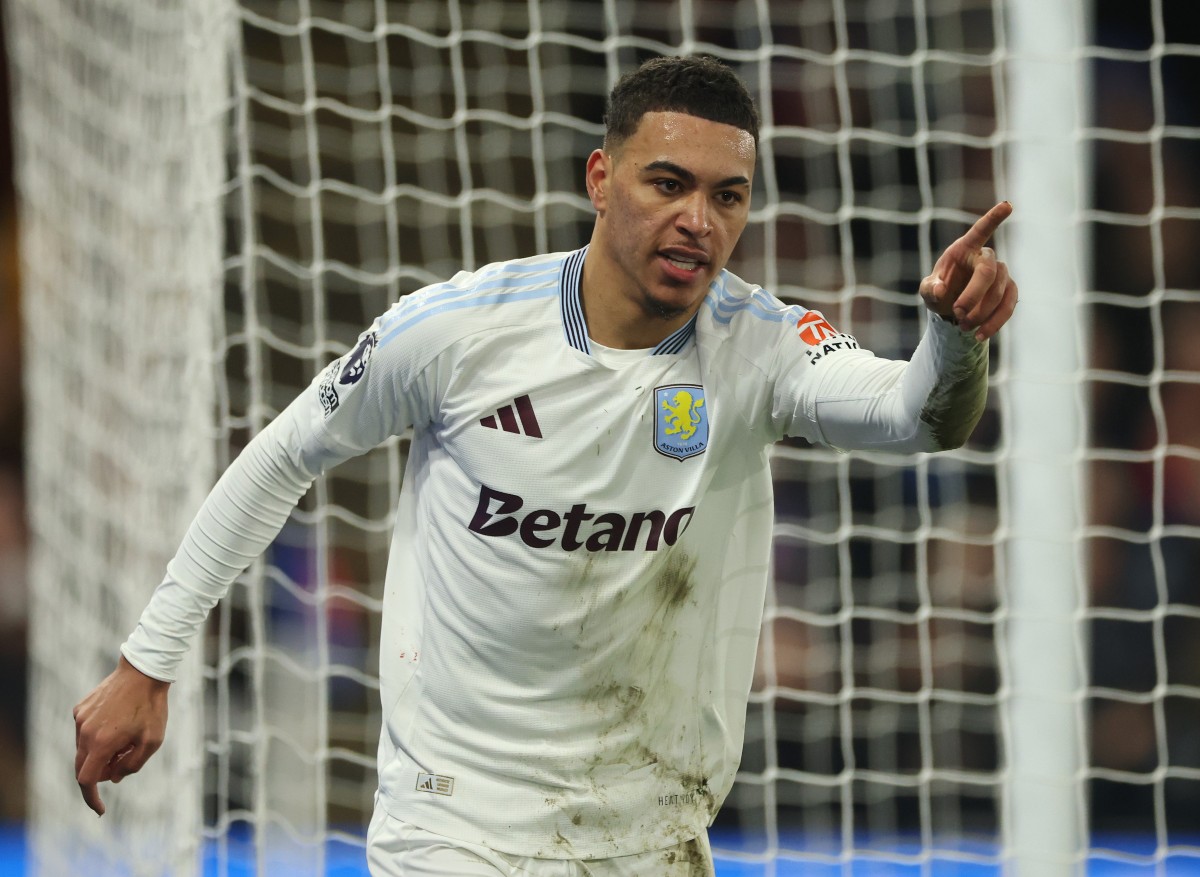 Morgan Rogers celebrates a goal for Aston Villa
