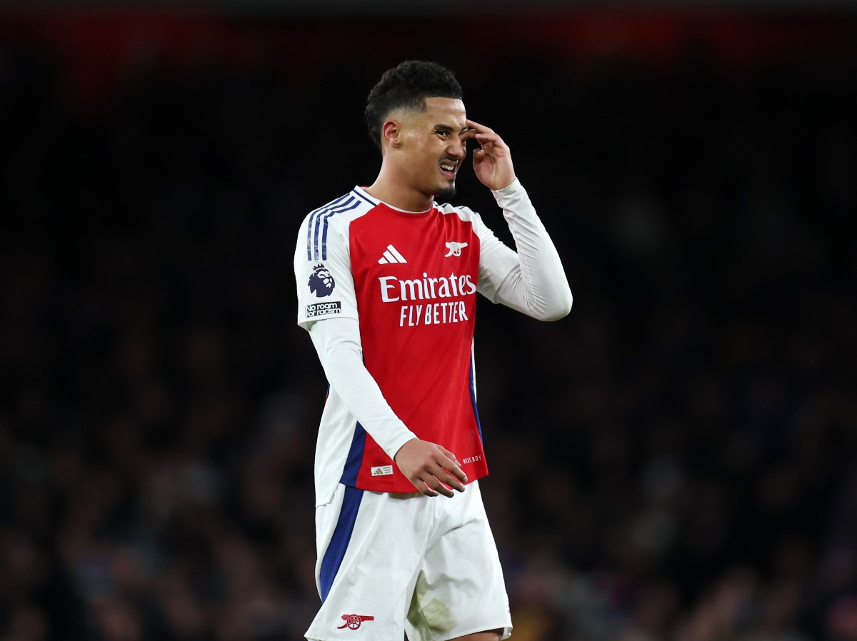 William Saliba in action for Arsenal vs Everton