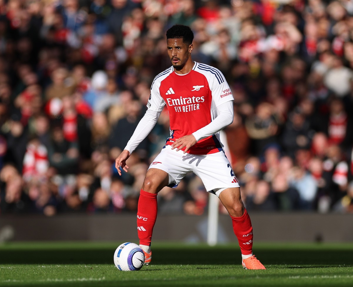 William Saliba in action for Arsenal vs West Ham
