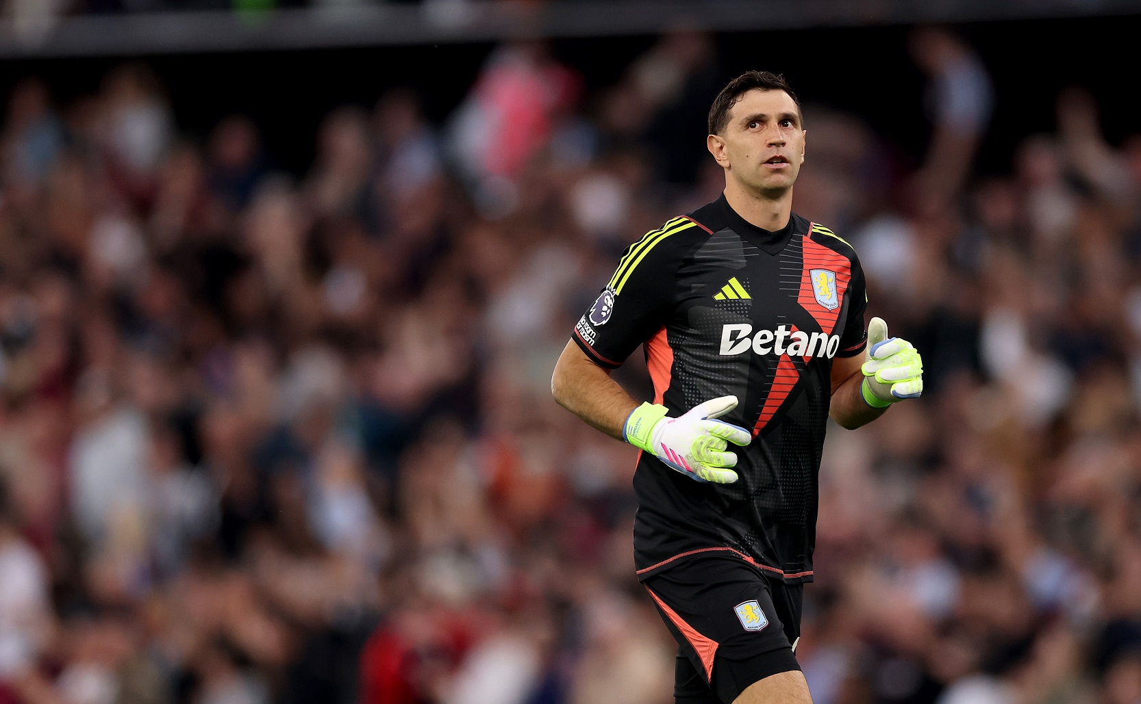 Emiliano Martinez in action for Aston Villa