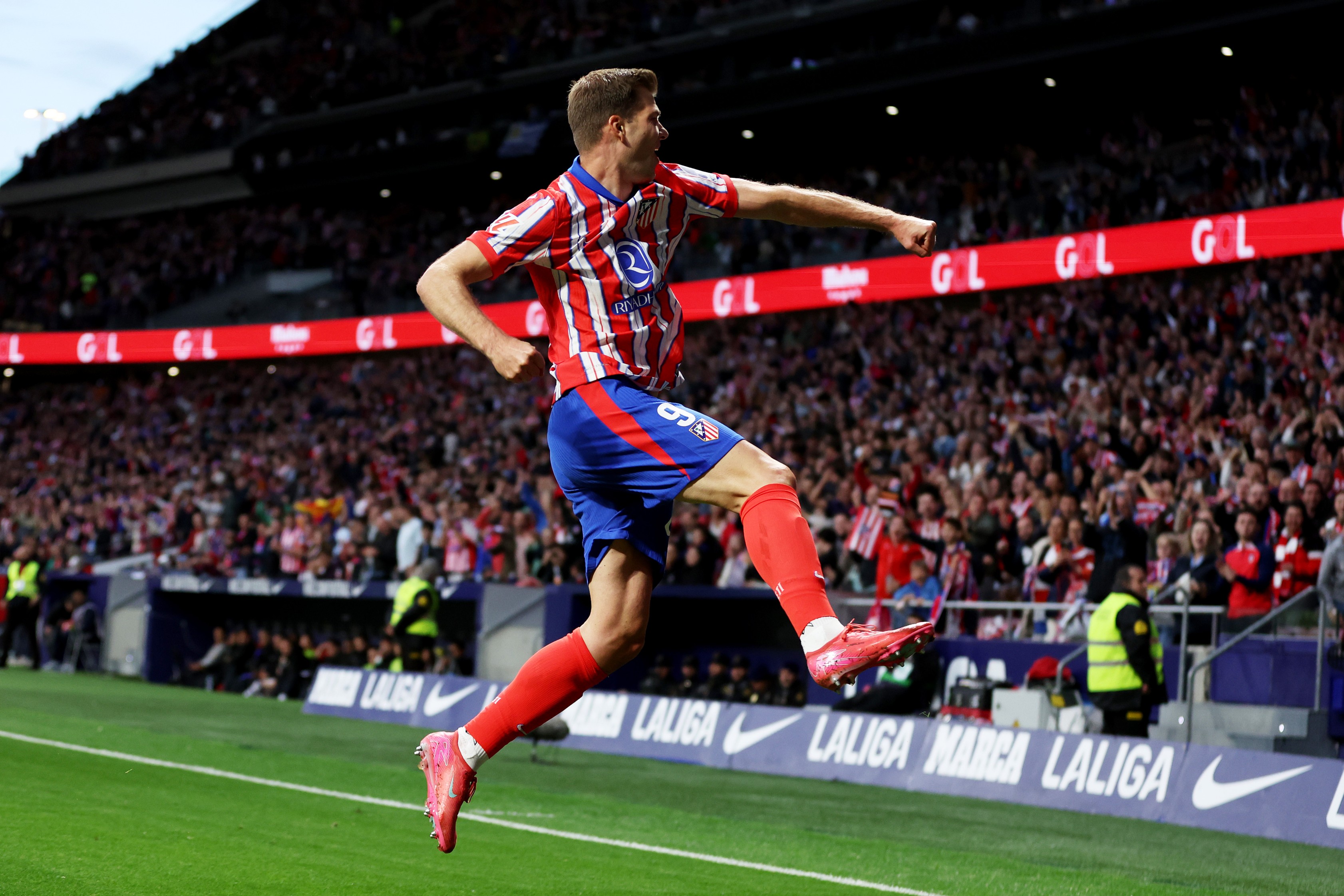 Alexander Sorloth of Atletico de Madrid celebrates scoring his team's second goal