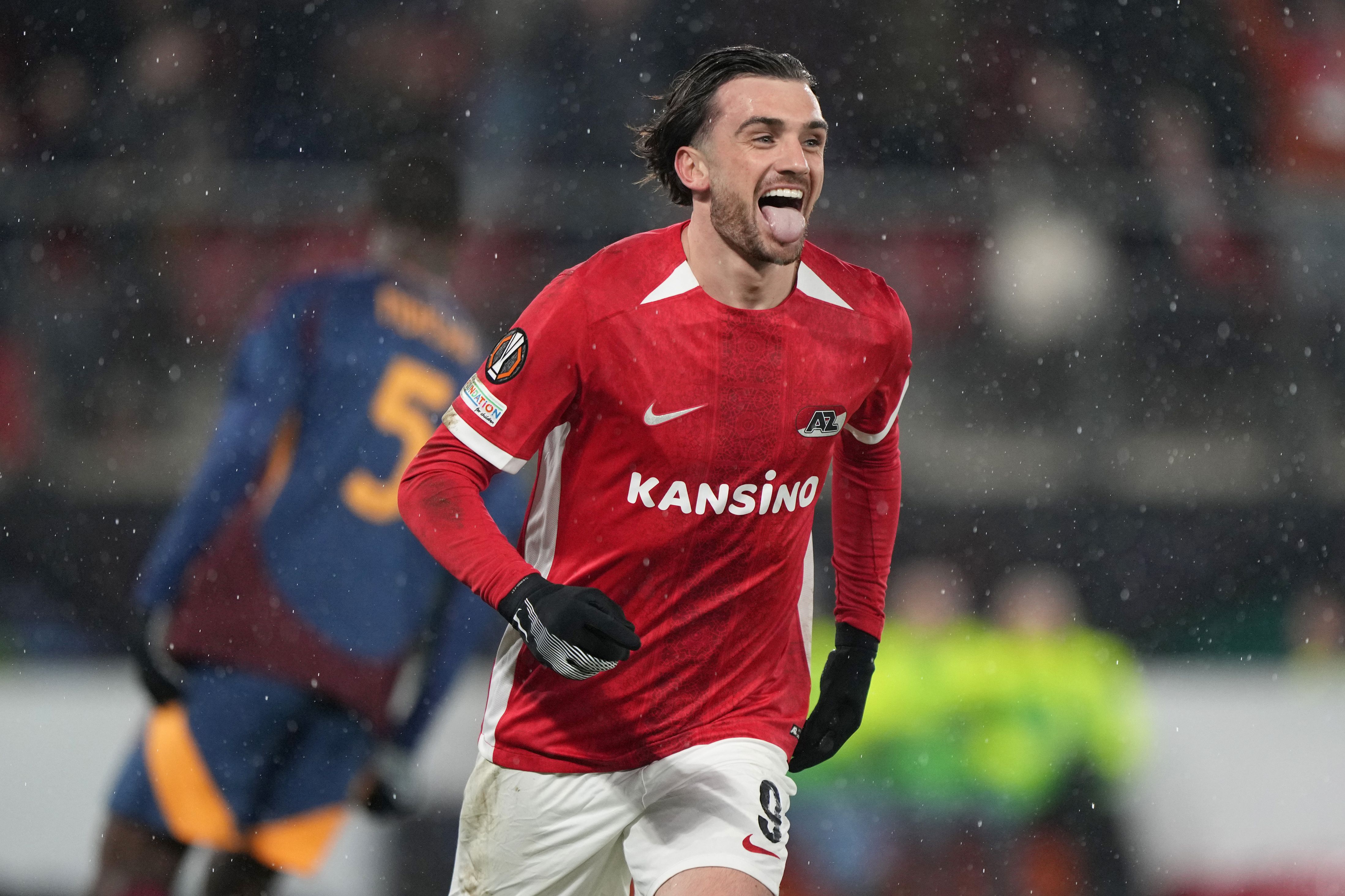 Troy Parrott of AZ Alkmaar reacts after scoring a goal