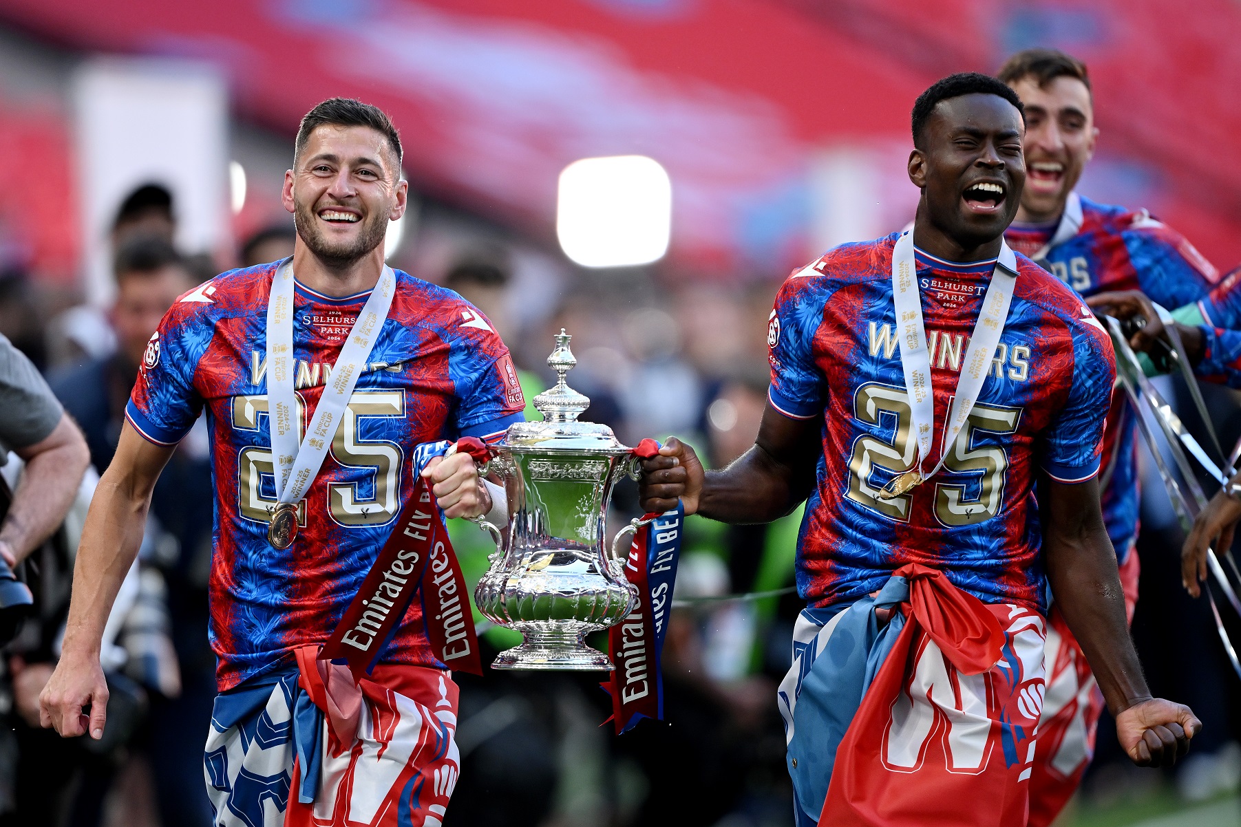Marc Guehi celebrates FA Cup win for Crystal Palace
