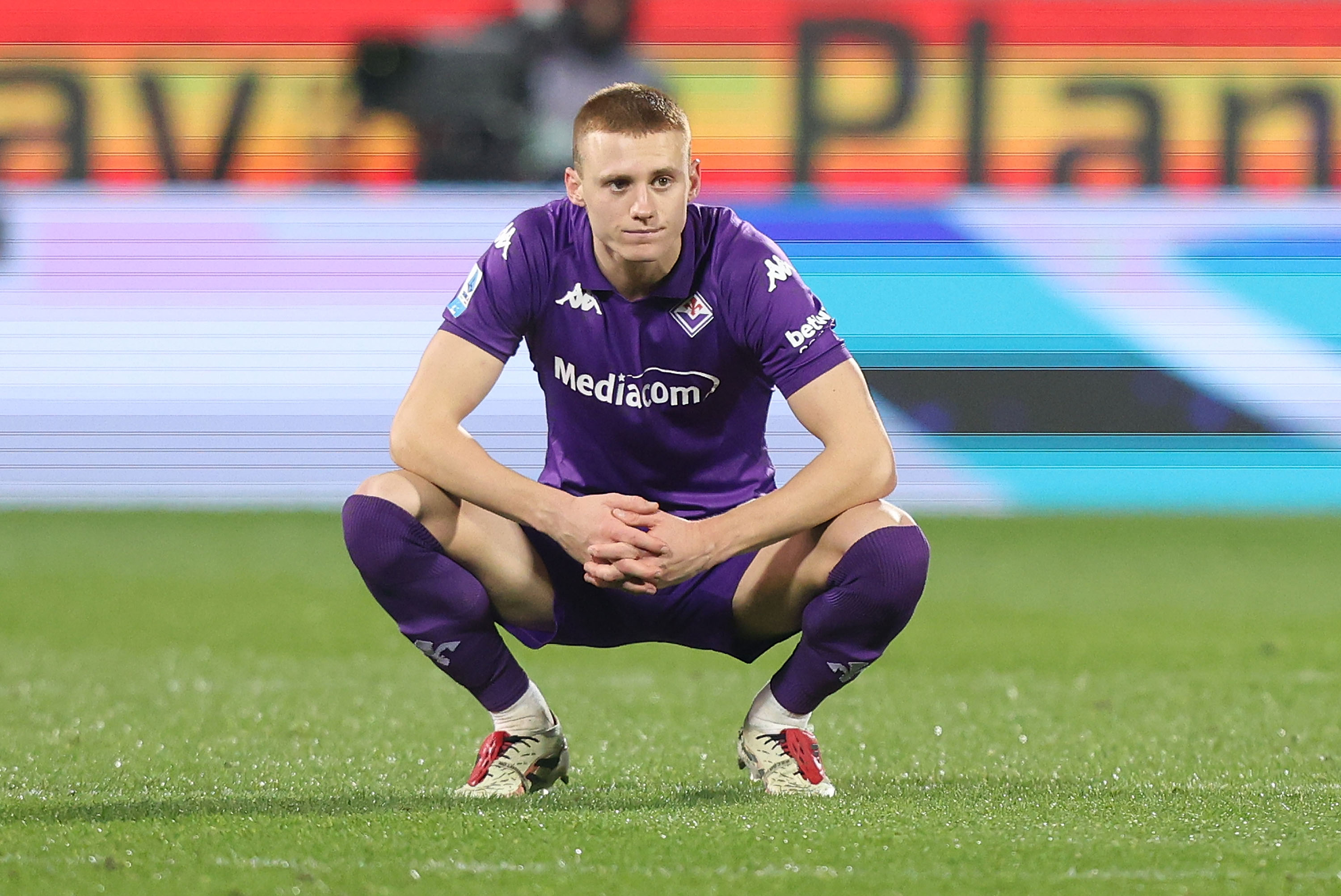 Pietro Comuzzo reacts during a Serie A match between Fiorentina and Napoli