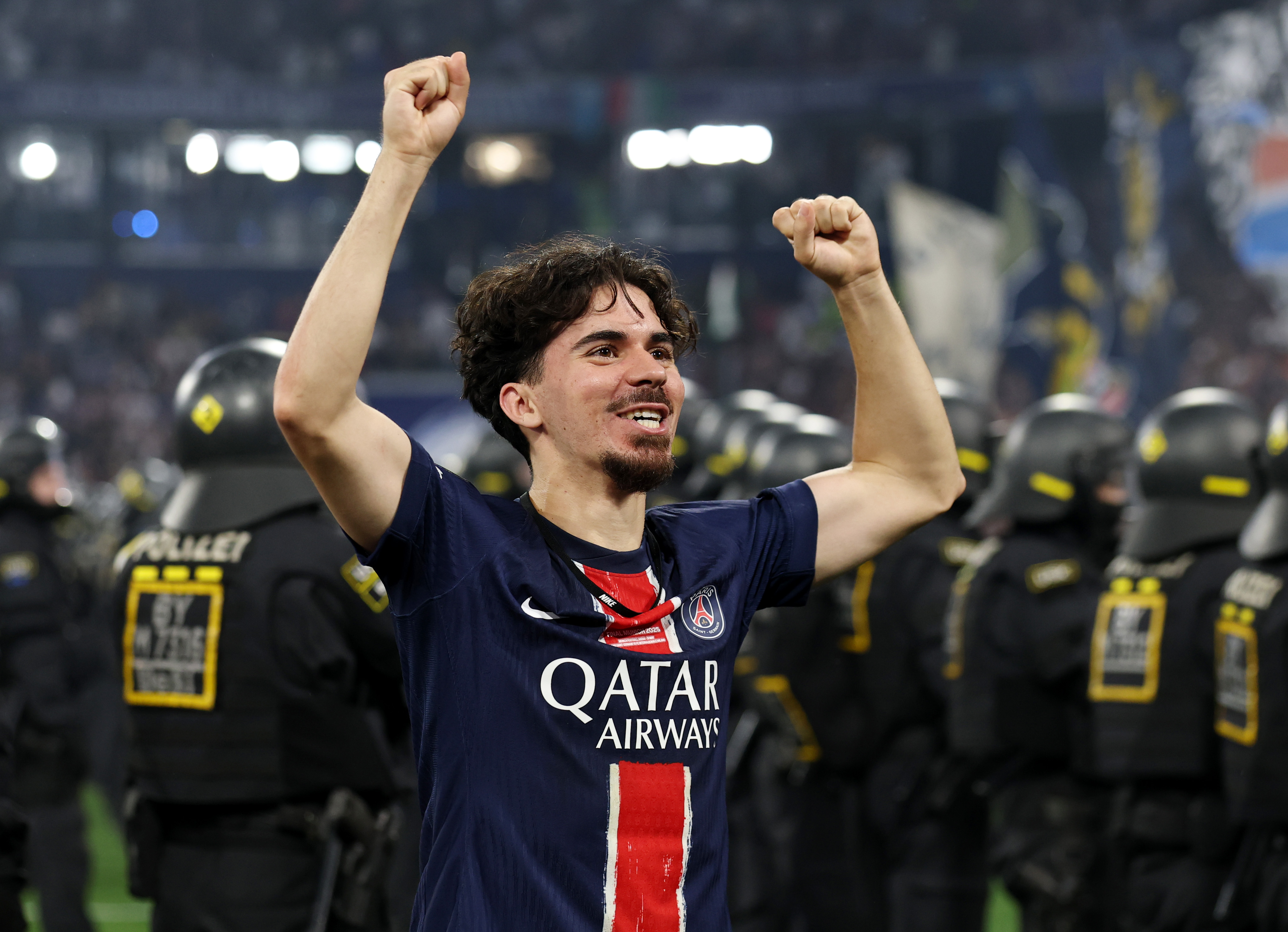Vitinha of Paris Saint-Germain celebrates victory after the UEFA Champions League Final