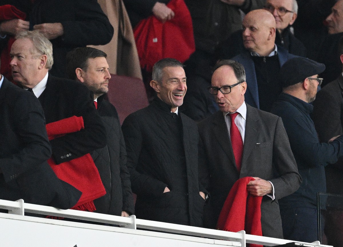 Andrea Berta smiles at the Arsenal vs Fulham game at the Emirates Stadium