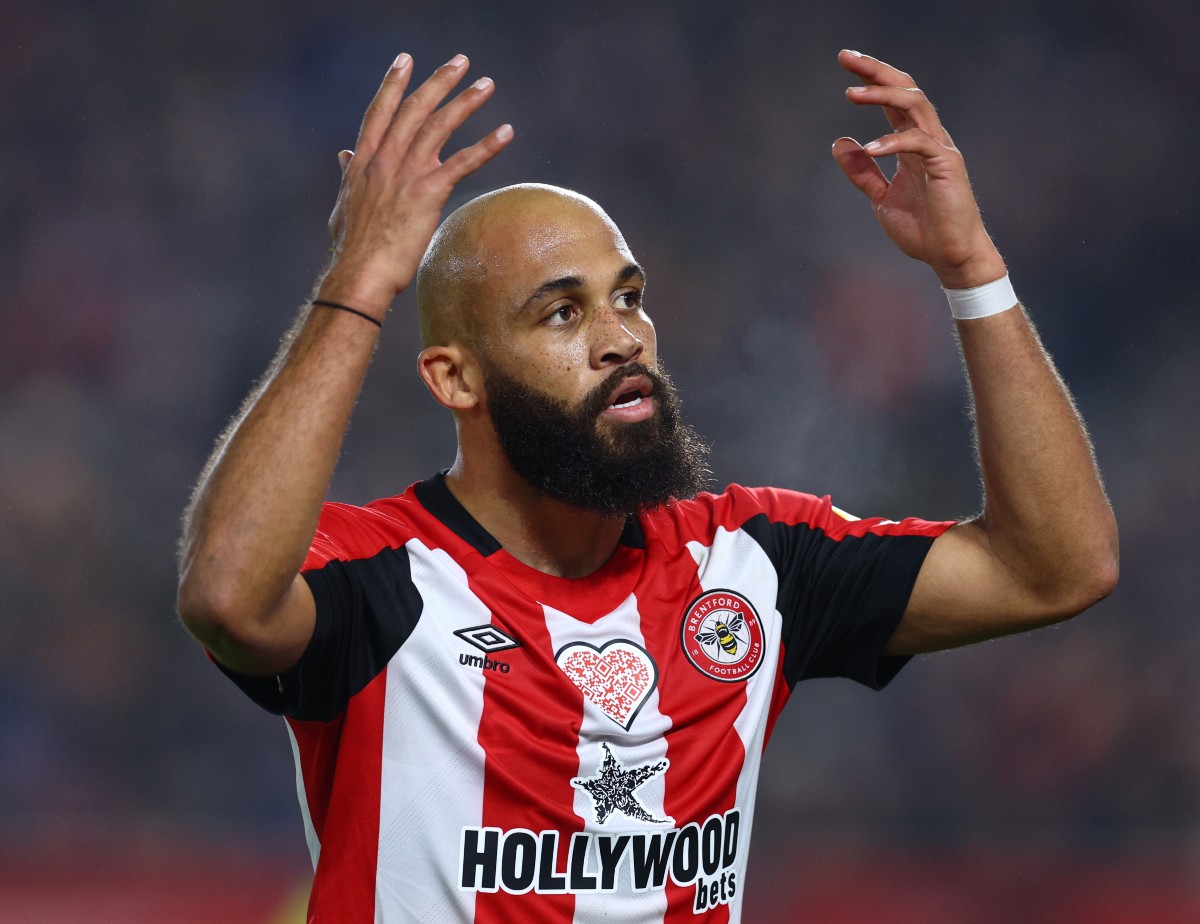 Bryan Mbeumo of Brentford reacts during the game vs Man City